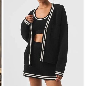 Alo Tennis Club Knit Cardigan XS black/ivory